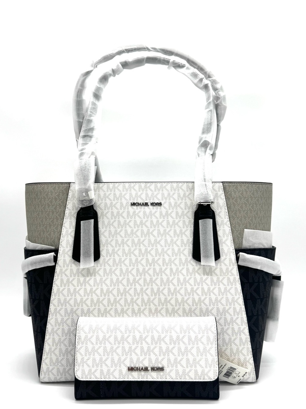 Michael Kors Voyager Large Color-Block Logo Tote Bag w Matching Trifold Wallet